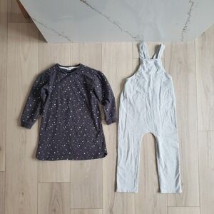 Nordstrom Bundle Girls 6 Miles the Label Dress Gray Overalls 2 Pc Lot